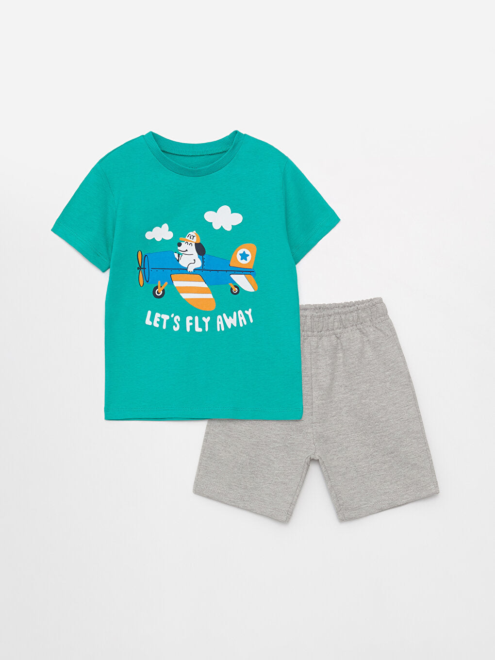 Crew Neck Printed Short Sleeve Baby Boy T-Shirt and Shorts