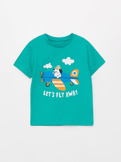 Crew Neck Printed Short Sleeve Baby Boy T-Shirt and Shorts