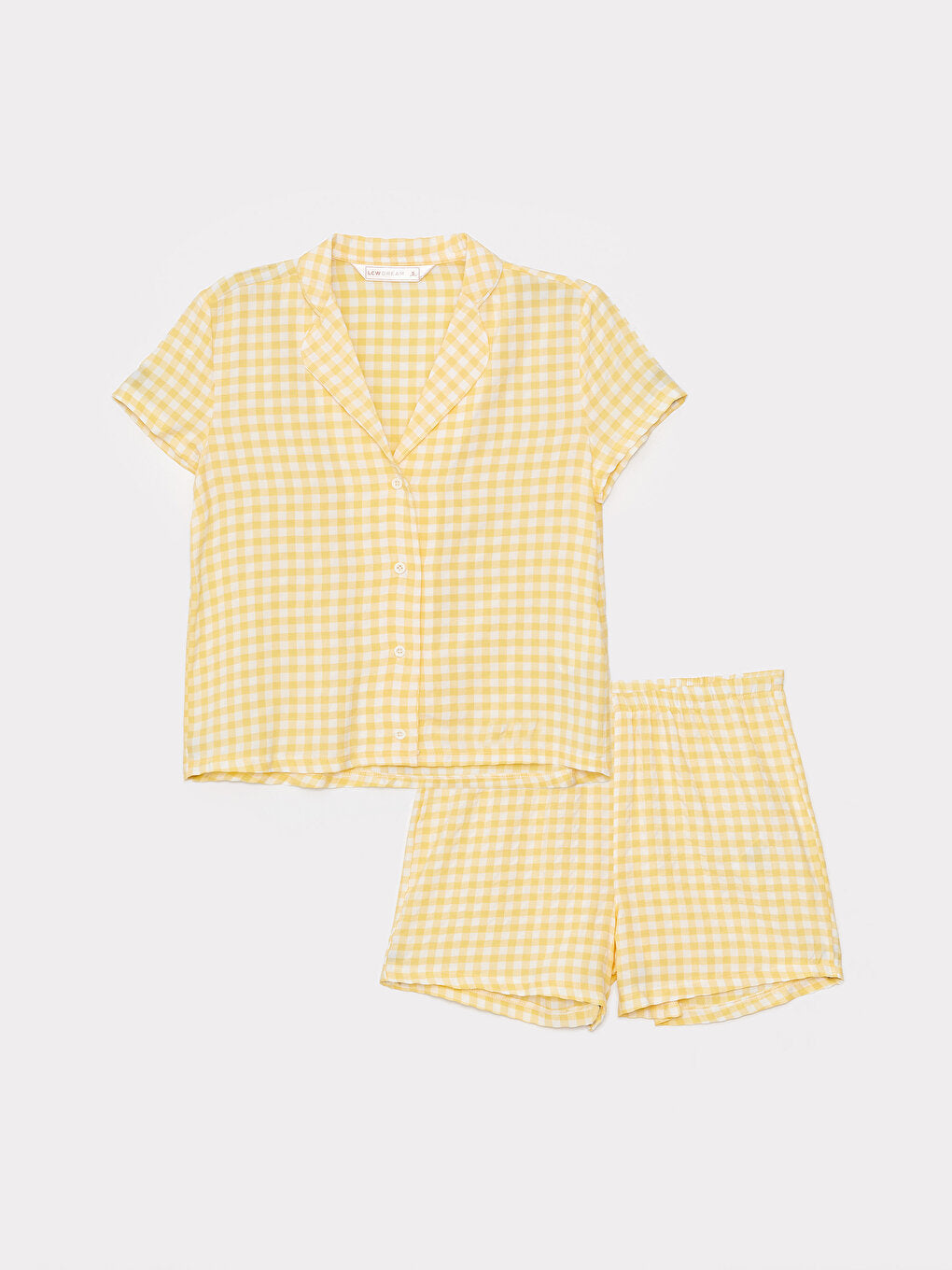 Shirt Collar Plaid Short Sleeve Women's Pajama Set with Shorts