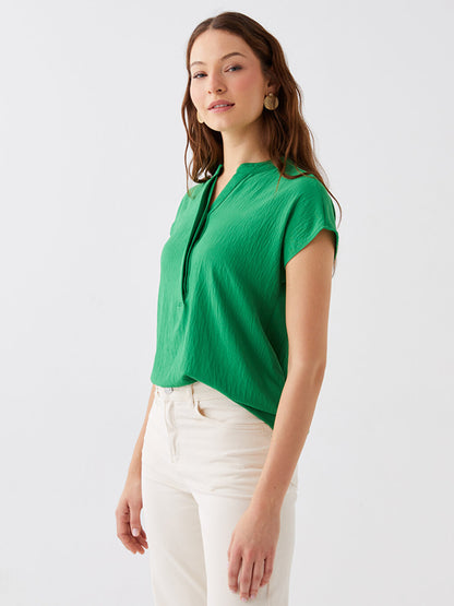 Loose Collar Plain Short Sleeve Women's Blouse