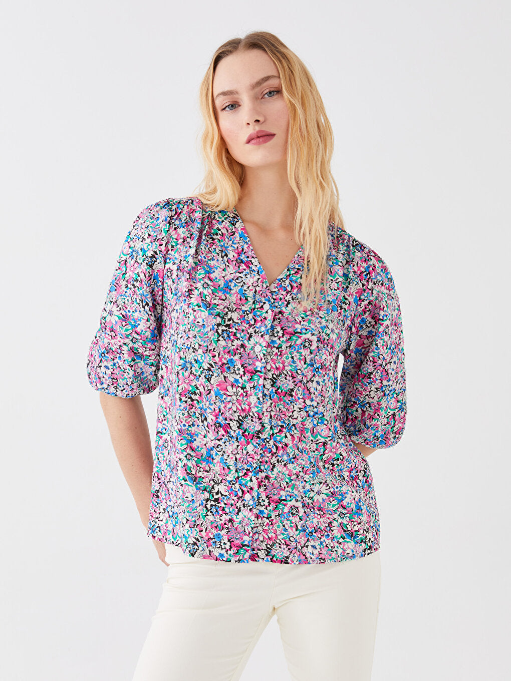 V-Neck Floral Women's Blouse