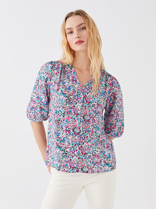 V-Neck Floral Women's Blouse