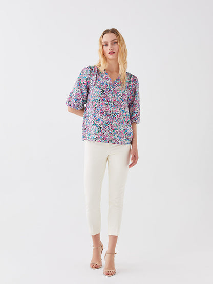 V-Neck Floral Women's Blouse