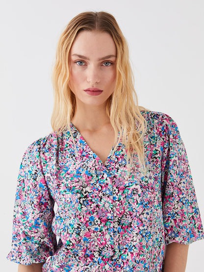 V-Neck Floral Women's Blouse