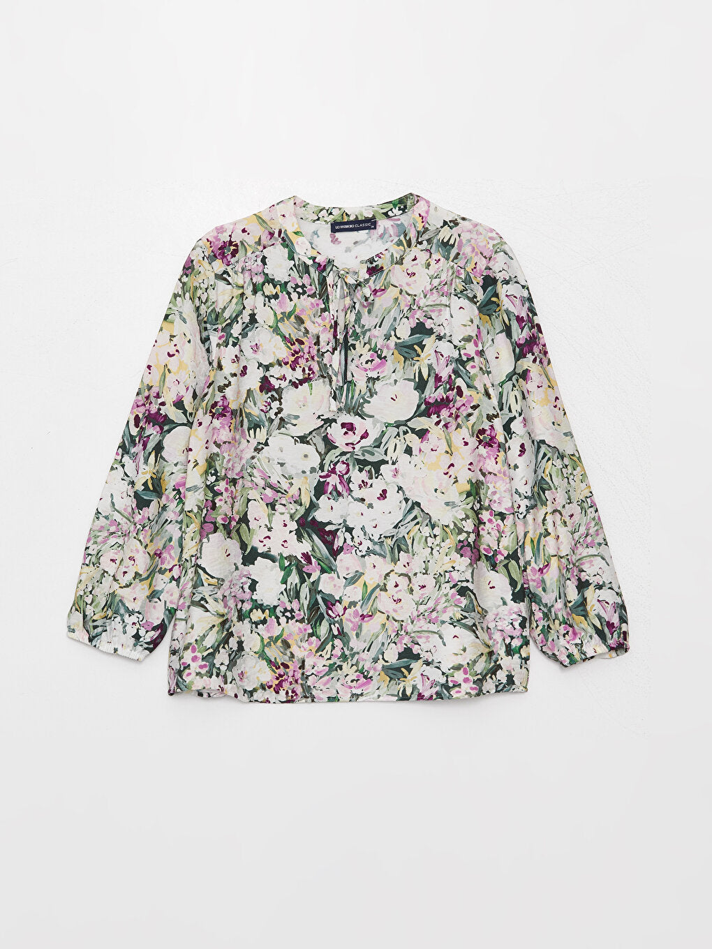 Tie-Up Collar Flower Long Sleeve Women's Blouse