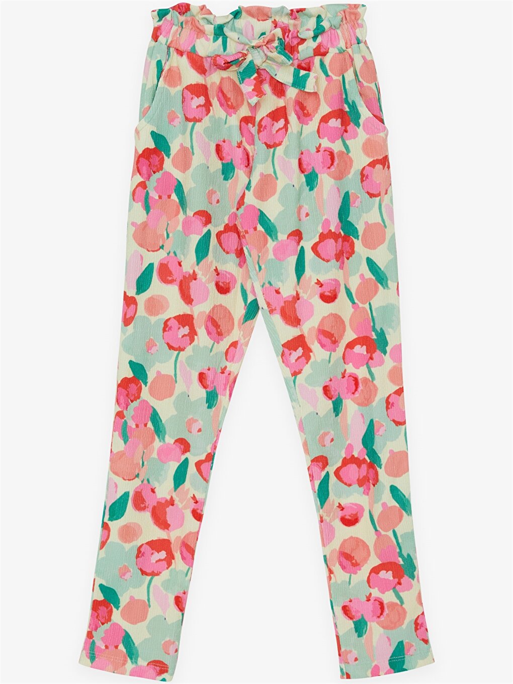 Patterned Girl's Trousers with Elastic Waist