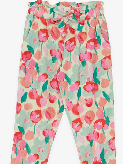 Patterned Girl's Trousers with Elastic Waist