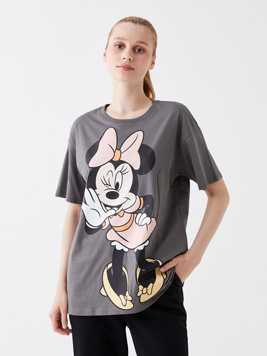 Crew Neck Minnie Mouse Printed Short Sleeve Women's Sweatshirt Tunic