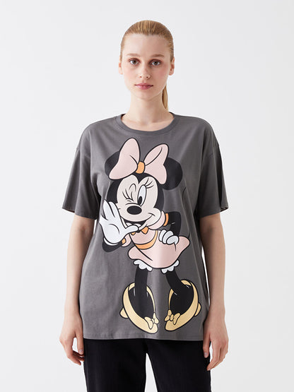 Crew Neck Minnie Mouse Printed Short Sleeve Women's Sweatshirt Tunic