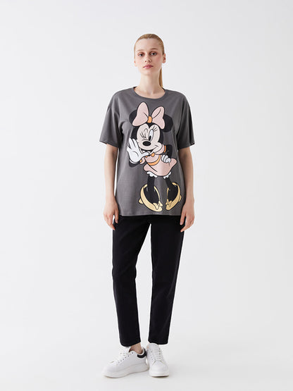 Crew Neck Minnie Mouse Printed Short Sleeve Women's Sweatshirt Tunic