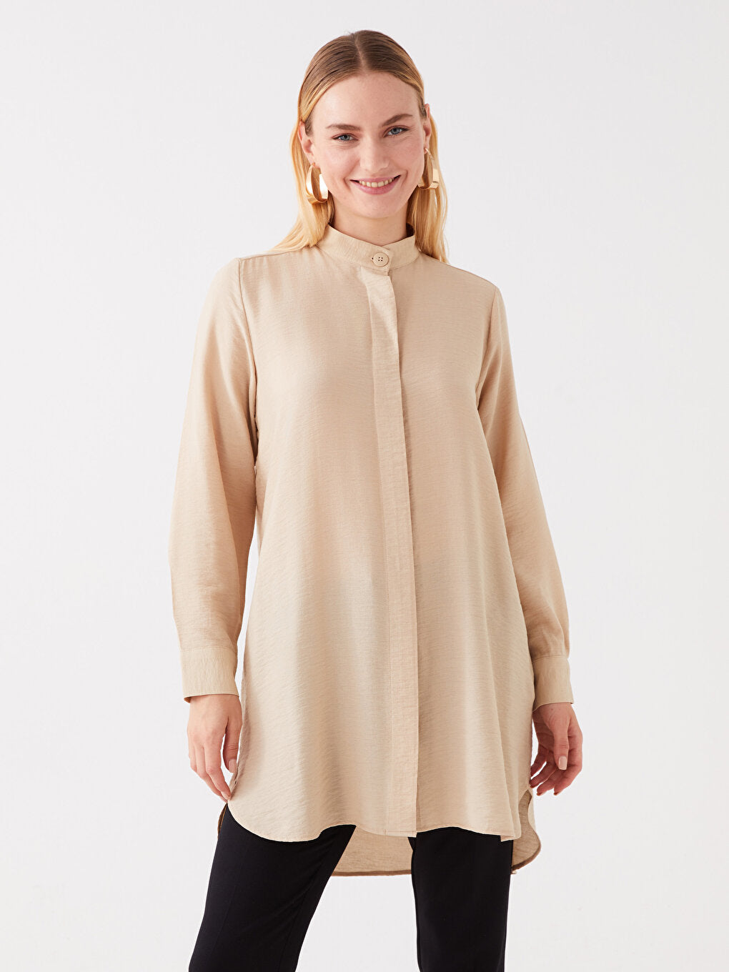 Magnificent Collar Plain Long Sleeve Women's Tunic