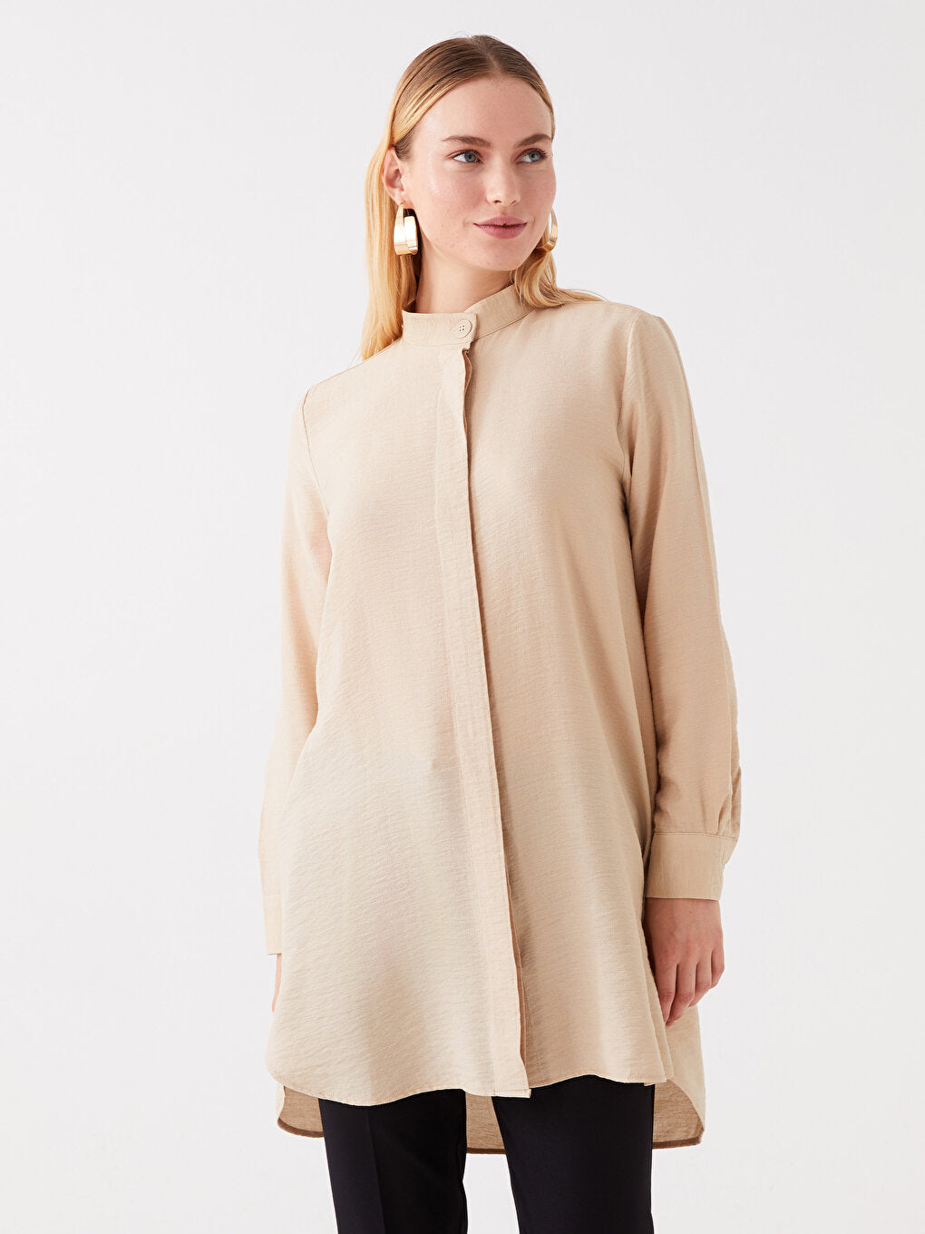 Magnificent Collar Plain Long Sleeve Women's Tunic