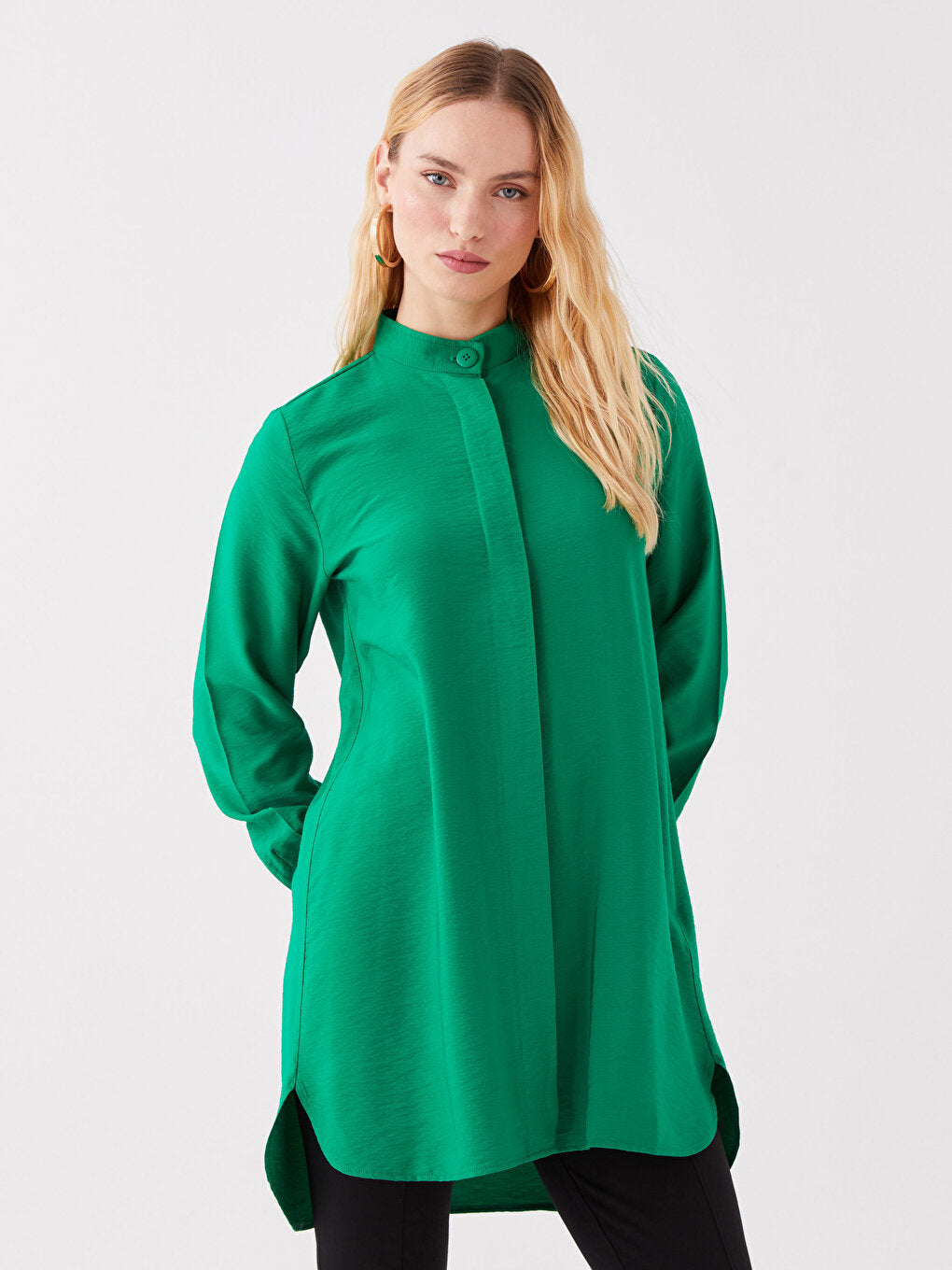 Magnificent Collar Plain Long Sleeve Women's Tunic