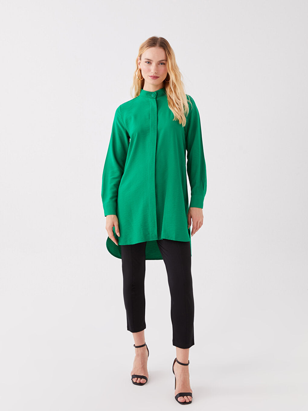 Magnificent Collar Plain Long Sleeve Women's Tunic