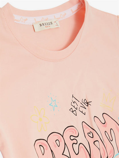 Crew Neck Printed Short Sleeve Girls' T-Shirt