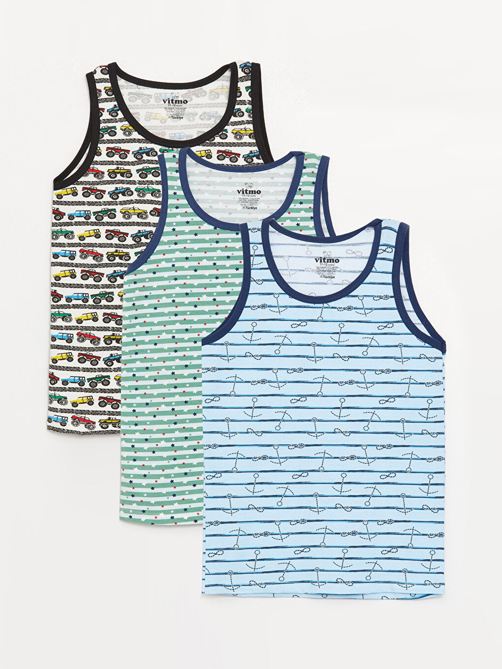 Crew Neck Printed Boy's Undershirt 3-pack