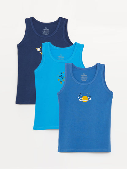 Crew Neck Printed Boy's Undershirt 3-pack