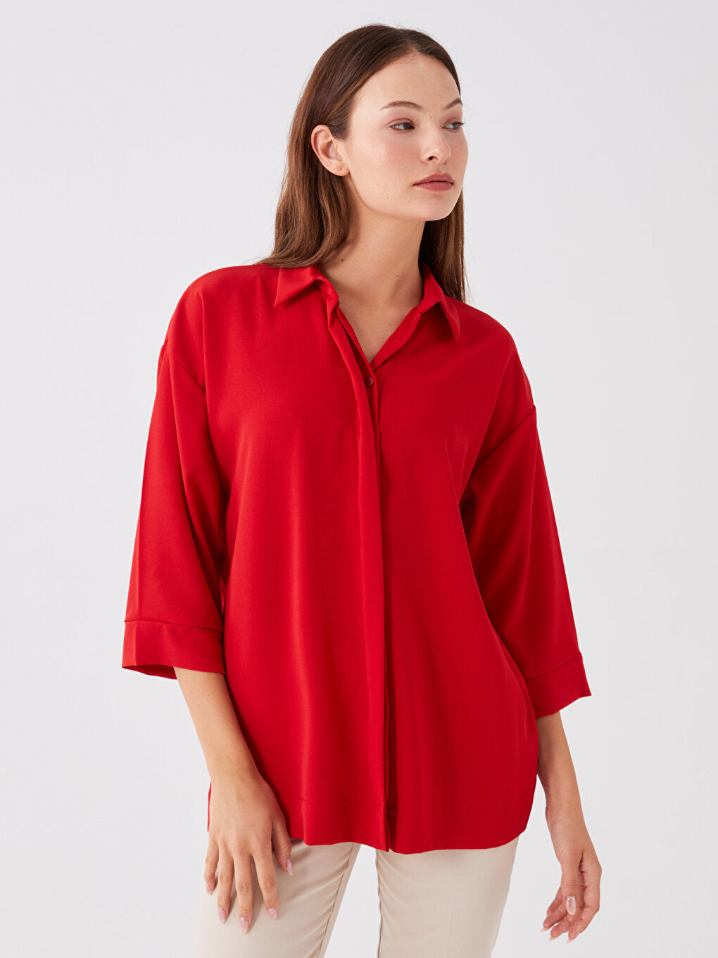 Plain Long Sleeve Oversize Women's Shirt