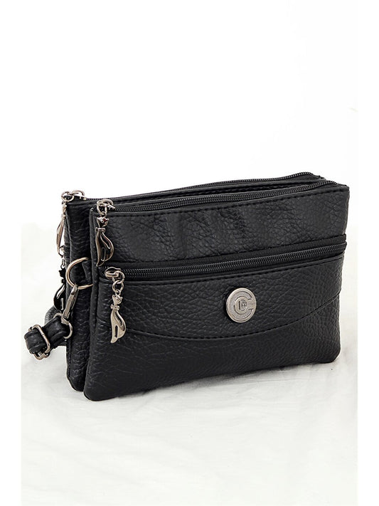 Leather Look Multi-Compartment Zippered Women's Shoulder Bag