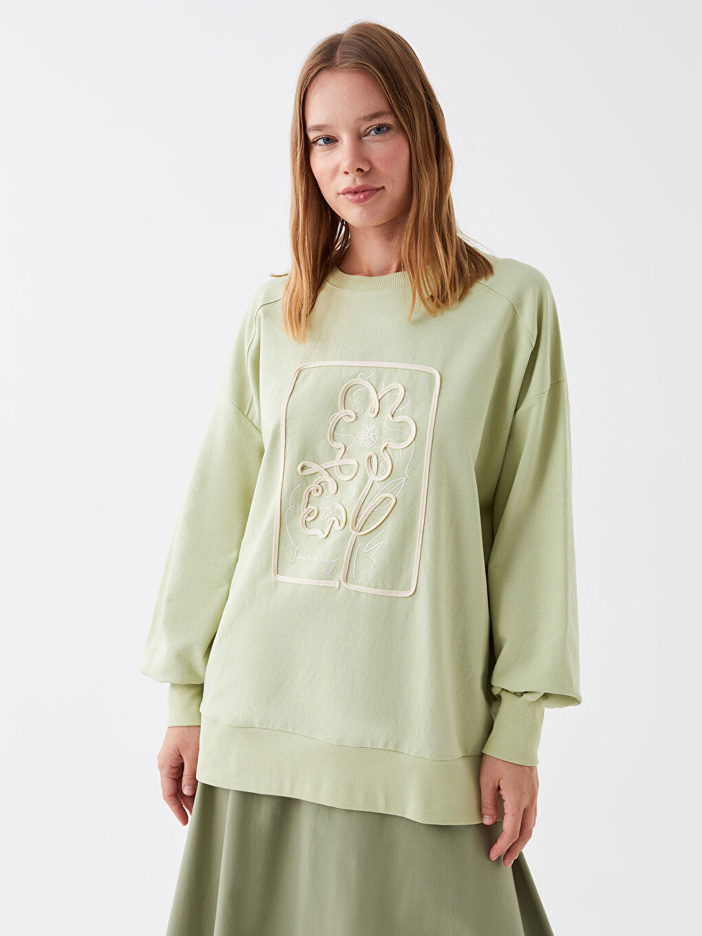 Crew Neck Printed Long Sleeve Oversize Women's Sweatshirt Tunic