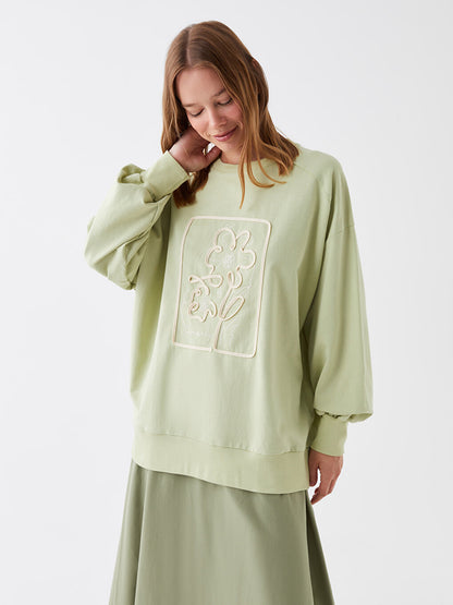 Crew Neck Printed Long Sleeve Oversize Women's Sweatshirt Tunic