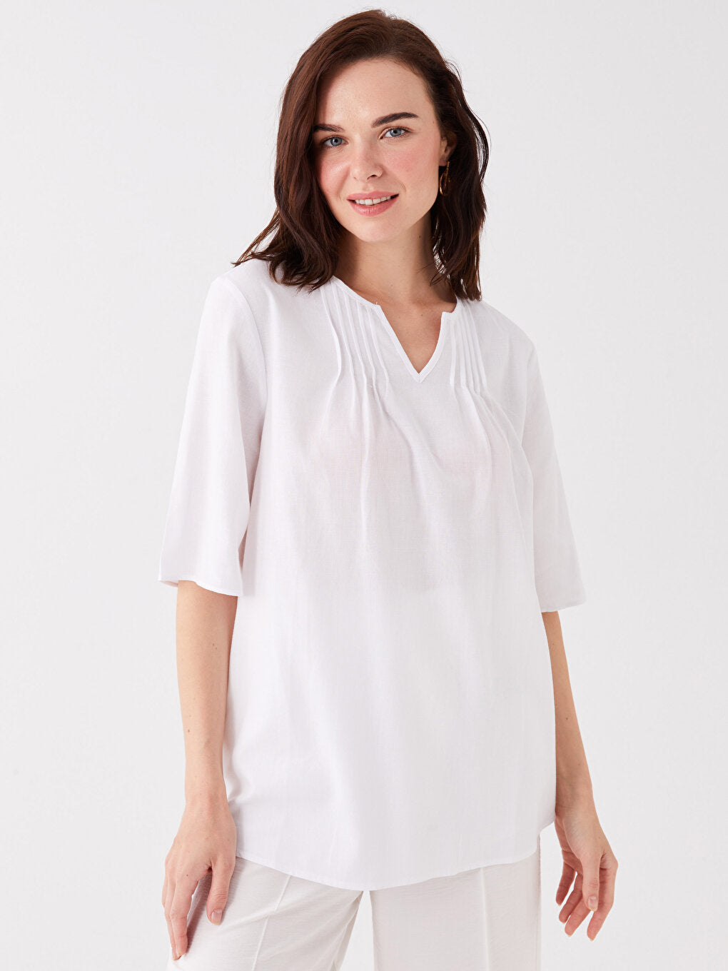 Loose Collar Plain Short Sleeve Women's Blouse