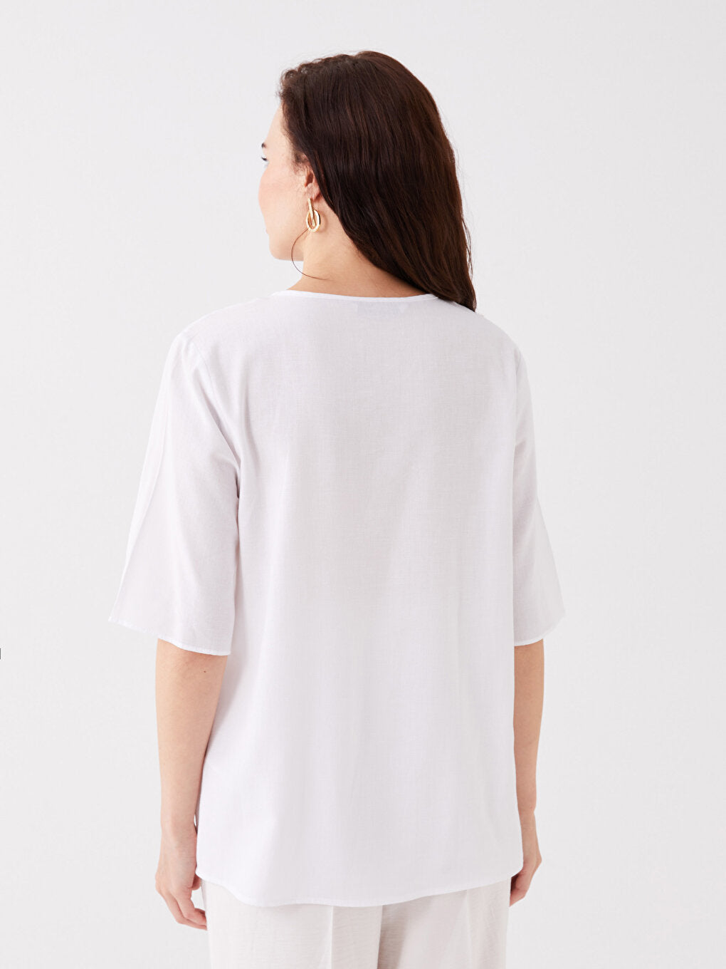 Loose Collar Plain Short Sleeve Women's Blouse