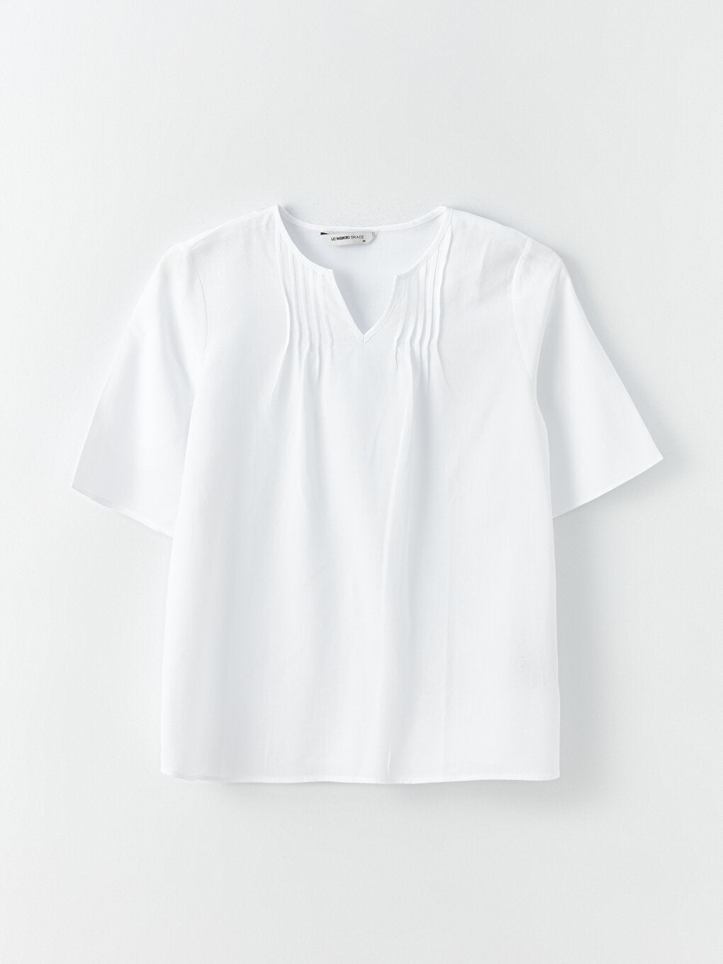 Loose Collar Plain Short Sleeve Women's Blouse