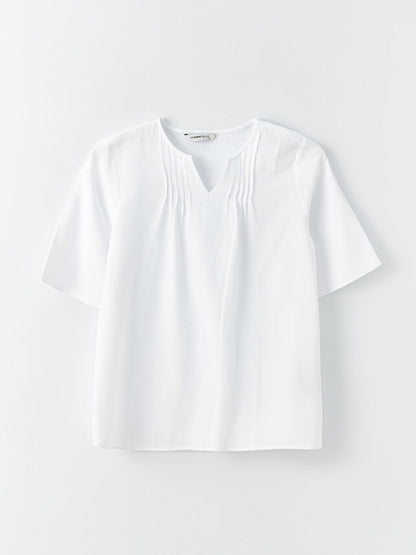 Loose Collar Plain Short Sleeve Women's Blouse