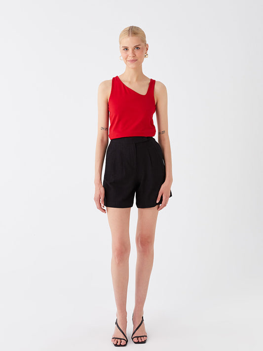 Comfortable Fit Plain Linen Blend Women's Shorts