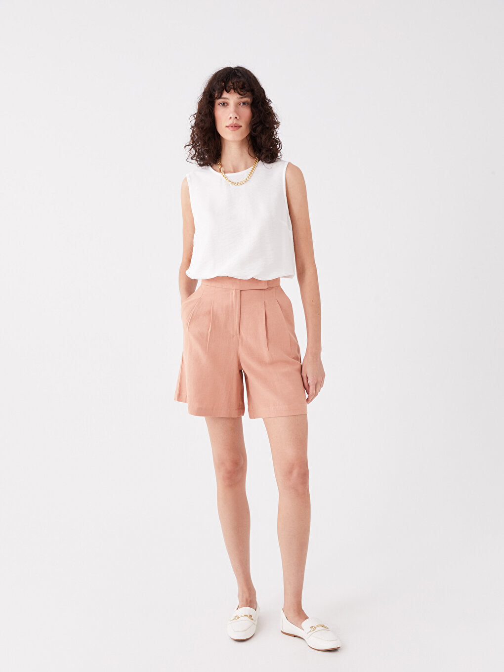 Comfortable Fit Plain Linen Blend Women's Shorts