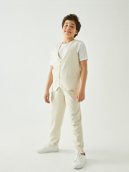 Comfortable Fit Elastic Waist Linen Blend Boy's Trousers