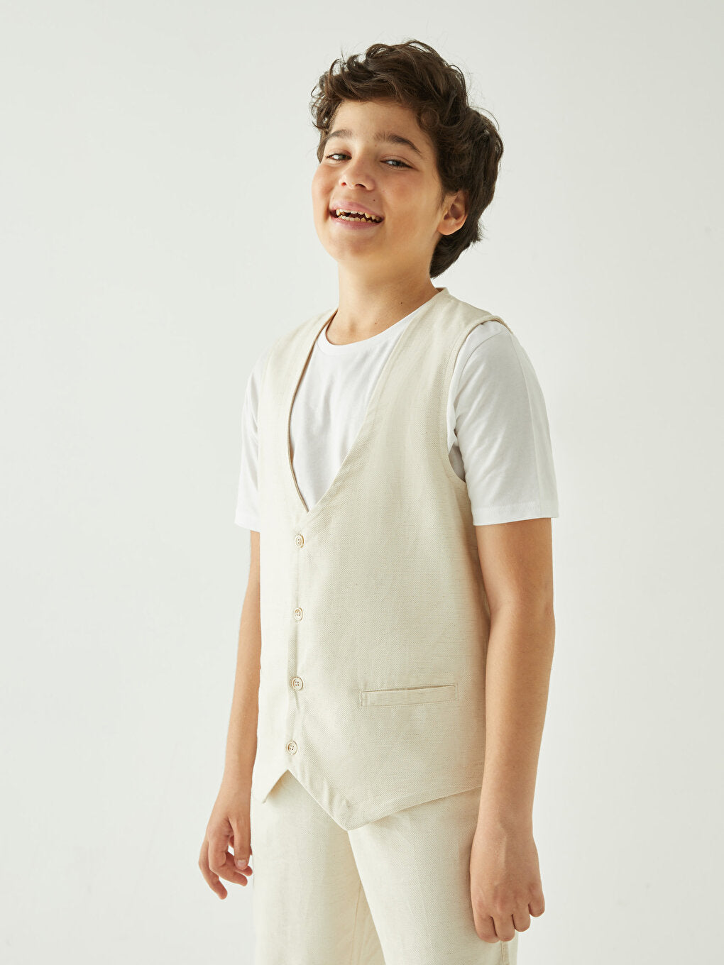 V-Neck Linen Blend Boy's Vest