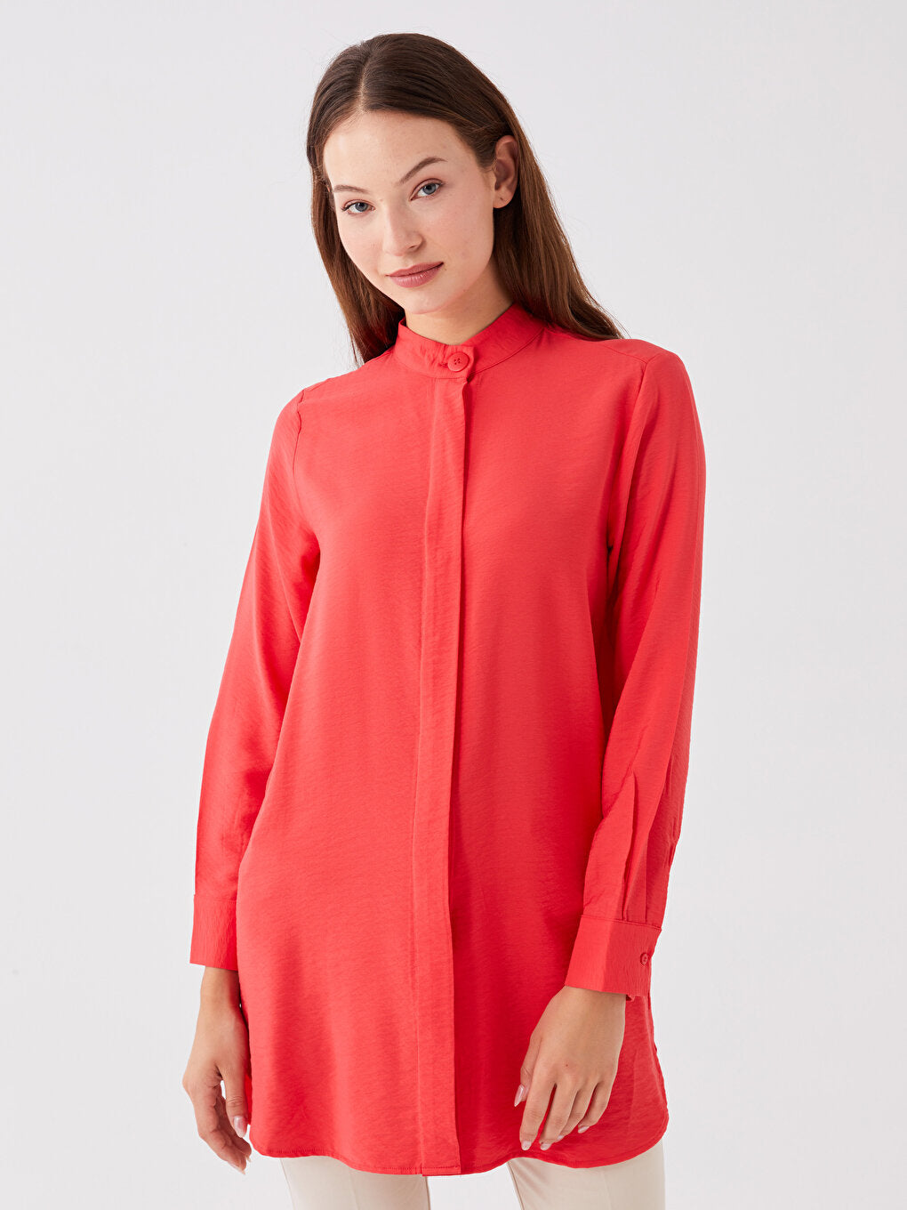 Magnificent Collar Plain Long Sleeve Women's Tunic