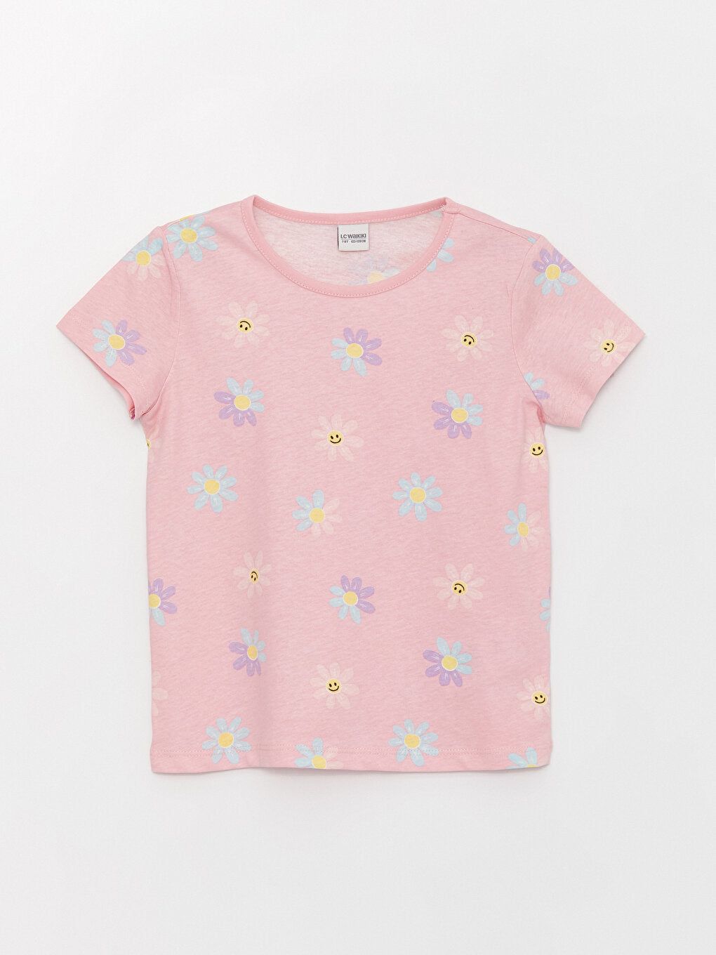 Crew Neck Patterned Short Sleeve Girls' T-Shirt