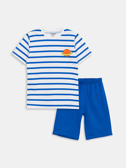 Crew Neck Striped Short Sleeve Boy Shorts Pajama Set