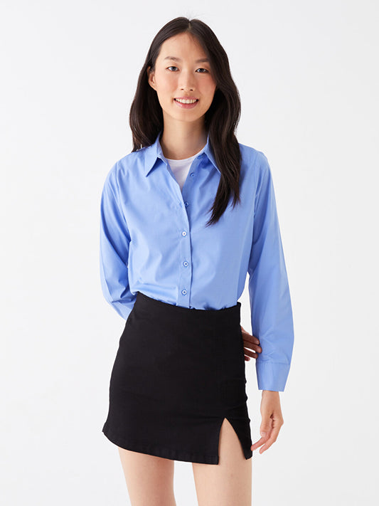 Plain Long Sleeve Poplin Women's Shirt