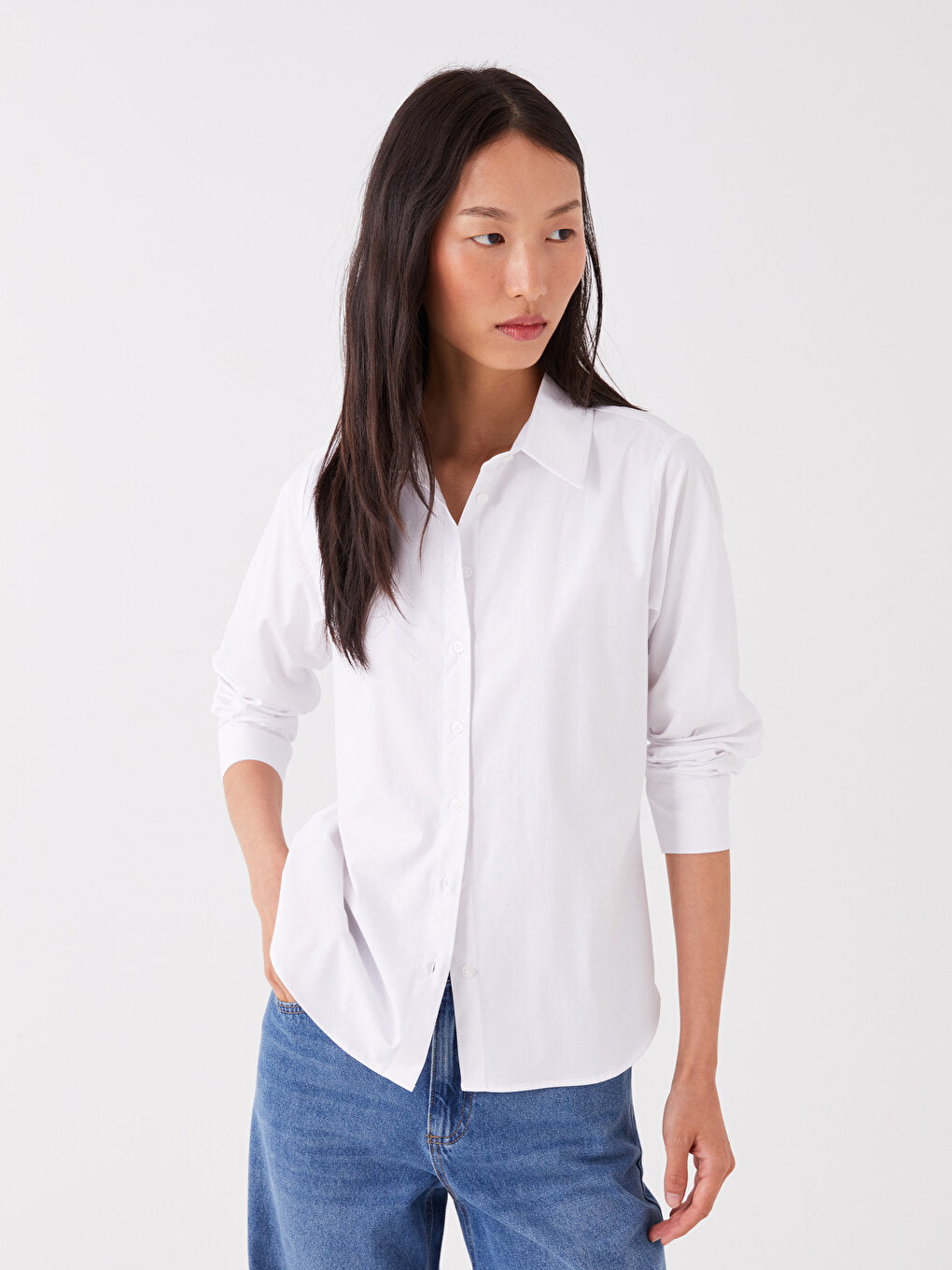 Plain Long Sleeve Poplin Women's Shirt