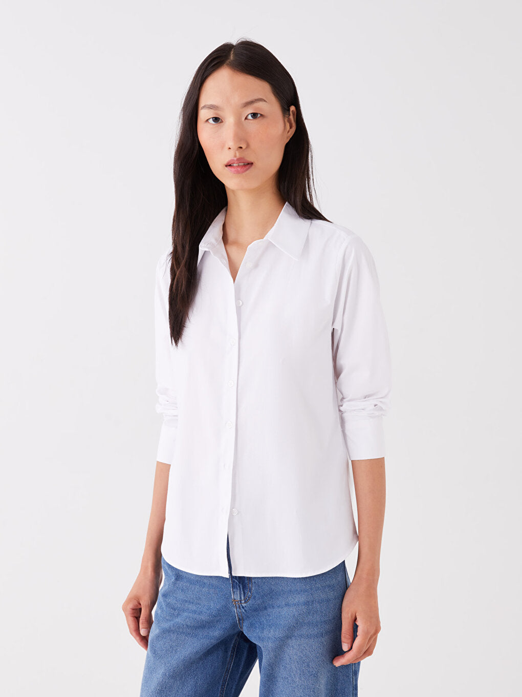 Plain Long Sleeve Poplin Women's Shirt