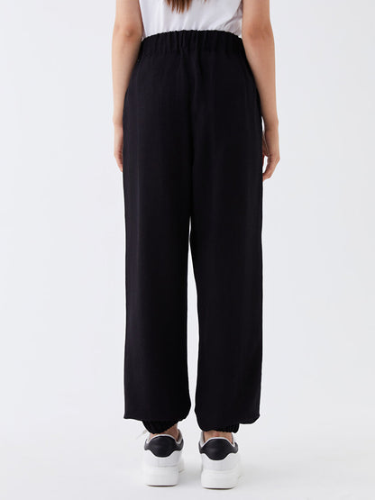 Plain Linen Blend Women's Jogger Pants with Elastic Waist