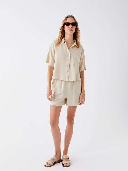 Standard Fit Plain Linen Blend Women's Shorts