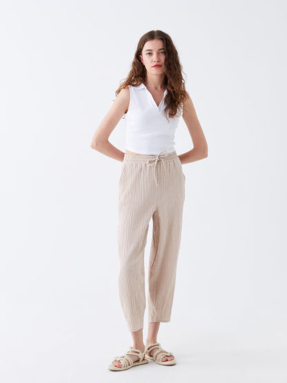 Carrot Cut Women's Trousers with Elastic Waist