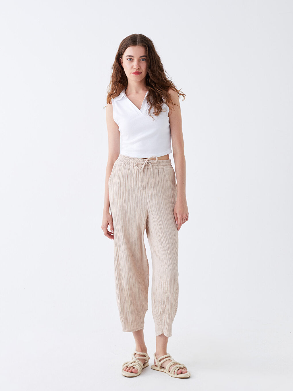 Carrot Cut Women's Trousers with Elastic Waist