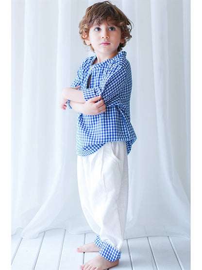 Short Sleeve Plaid Patterned Baby Boy Shirt and Trousers 2-Piece Set