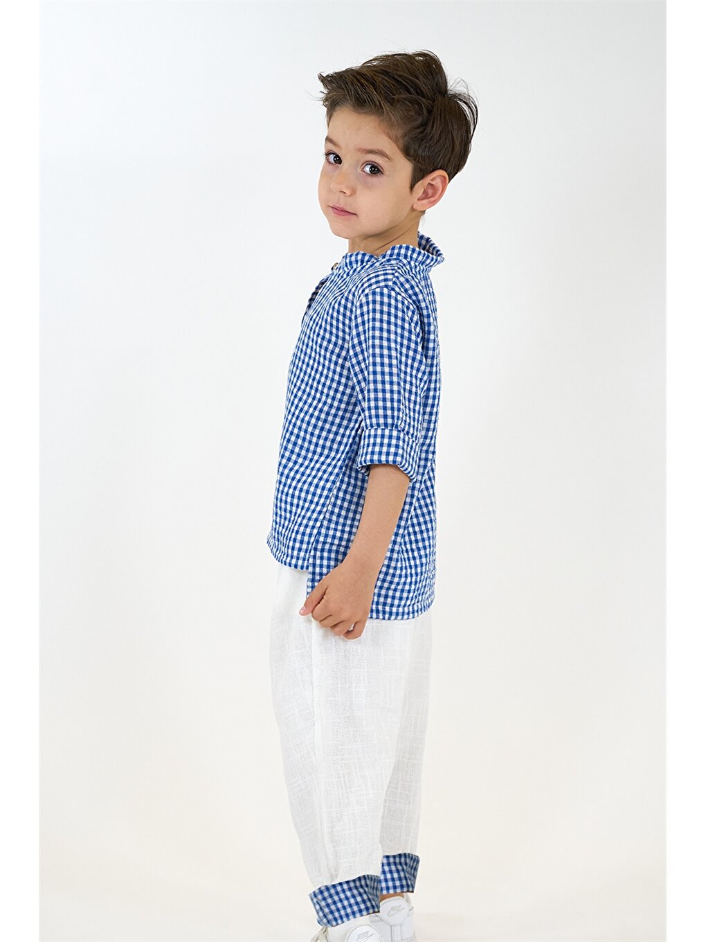 Short Sleeve Plaid Patterned Baby Boy Shirt and Trousers 2-Piece Set