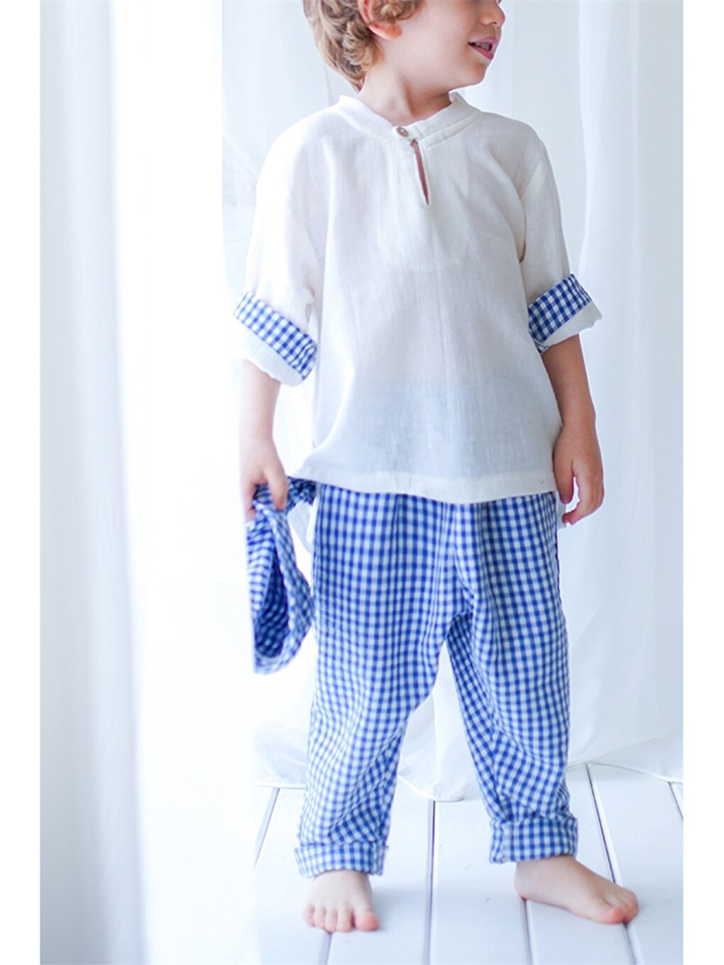 Short Sleeve Plaid Patterned Baby Boy Shirt and Trousers 2-Piece Set