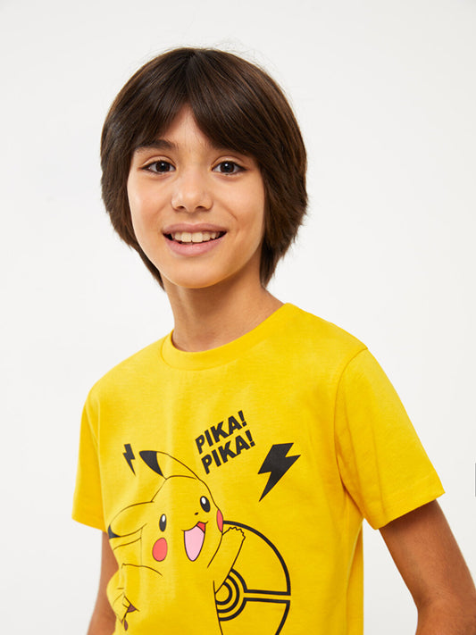 Crew Neck Pikachu Printed Short Sleeve Boys' T-Shirt