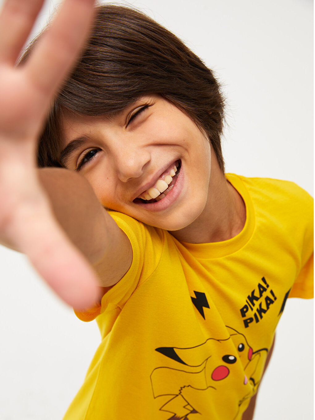 Crew Neck Pikachu Printed Short Sleeve Boys' T-Shirt