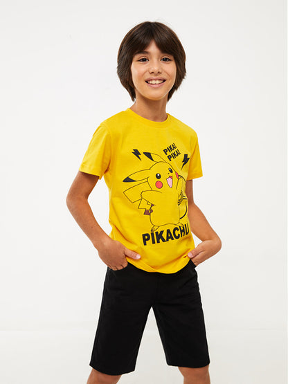 Crew Neck Pikachu Printed Short Sleeve Boys' T-Shirt