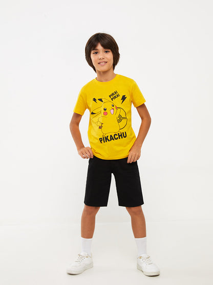 Crew Neck Pikachu Printed Short Sleeve Boys' T-Shirt